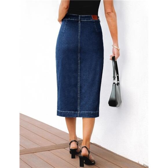 Jean Skirts Denim Trendy Stretchy Deep Blue - Picture 2 of 7